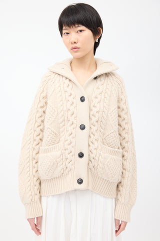 Nili Lotan Cream Wool Cable Knit Andrew  Sweater