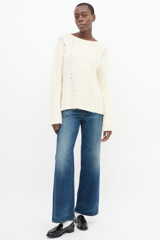 Nili Lotan Cream Wool Cable Knit High Low Sweater