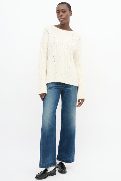 Nili Lotan Cream Wool Cable Knit High Low Sweater