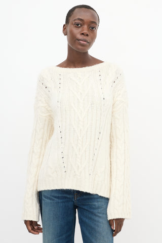 Nili Lotan Cream Wool Cable Knit High Low Sweater