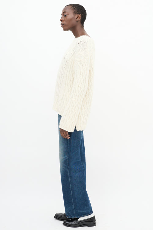 Nili Lotan Cream Wool Cable Knit High Low Sweater