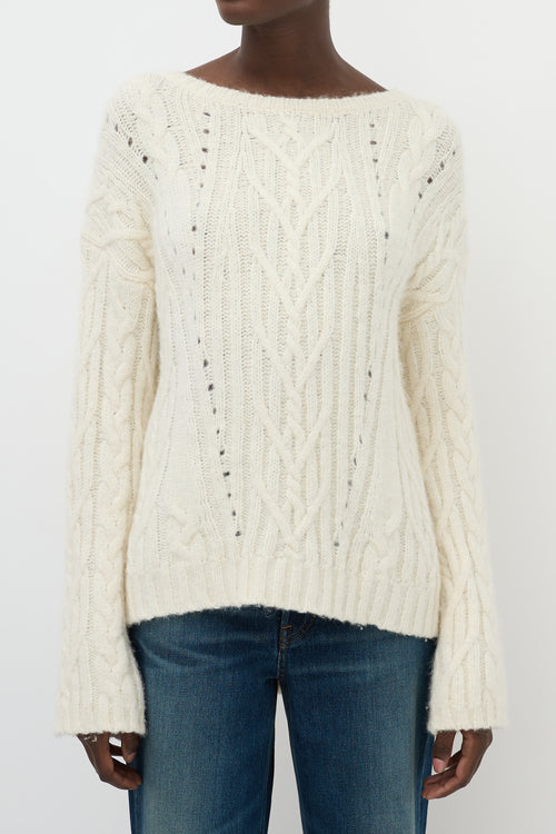 Nili Lotan Cream Wool Cable Knit High Low Sweater