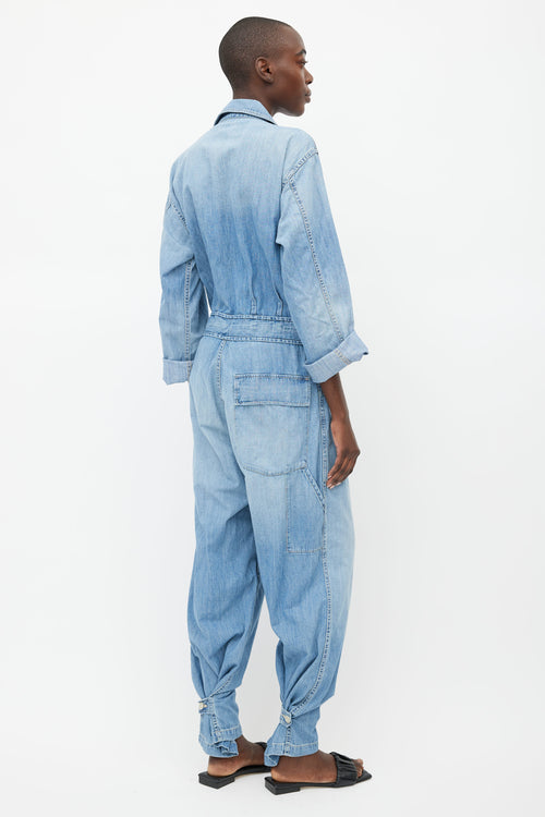 Nili Lotan Light Wash Denim Belted Jumpsuit