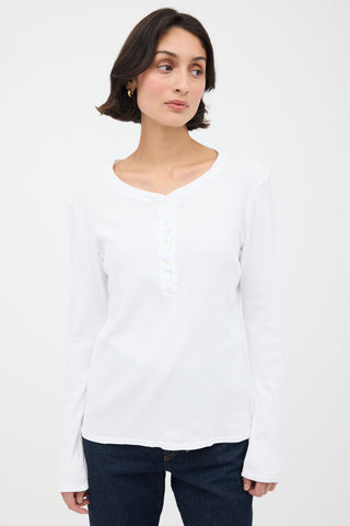 Nili Lotan White Ribbed Henley Shirt