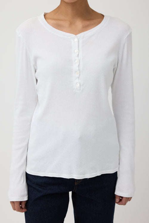 Nili Lotan White Ribbed Henley Shirt