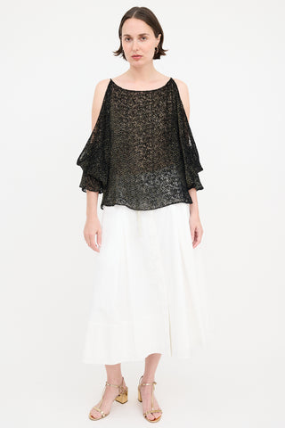 Nili Lotan Burnout Velvet Cold Shoulder Blouse