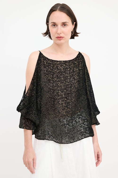 Nili Lotan Burnout Velvet Cold Shoulder Blouse