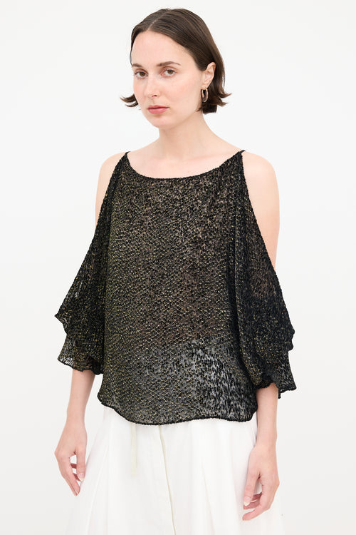 Nili Lotan Burnout Velvet Cold Shoulder Blouse