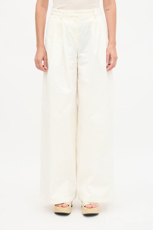 Nili Lotan Canvas Pleated Wide Leg Trouser