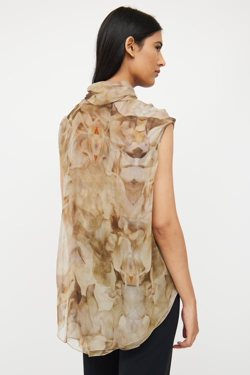 Nina Ricci Green & Beige Floral Silk Blouse