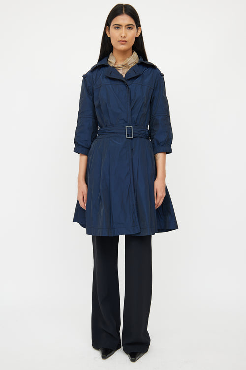 Nina Ricci Navy & Black Silk Blend Peplum Trench Coat