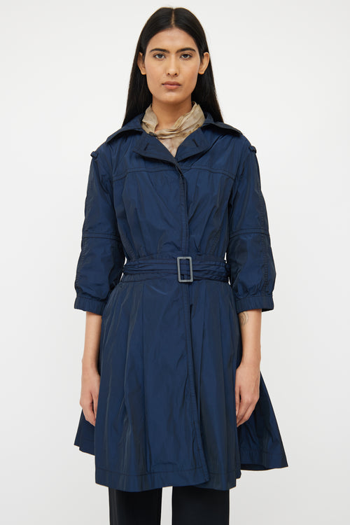 Nina Ricci Navy & Black Silk Blend Peplum Trench Coat