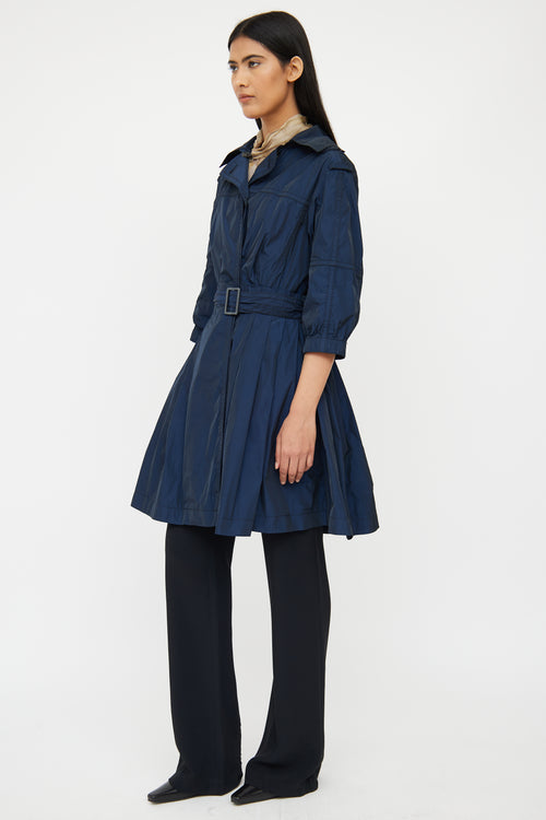 Nina Ricci Navy & Black Silk Blend Peplum Trench Coat