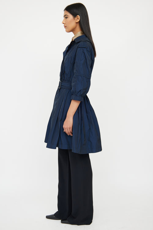 Nina Ricci Navy & Black Silk Blend Peplum Trench Coat