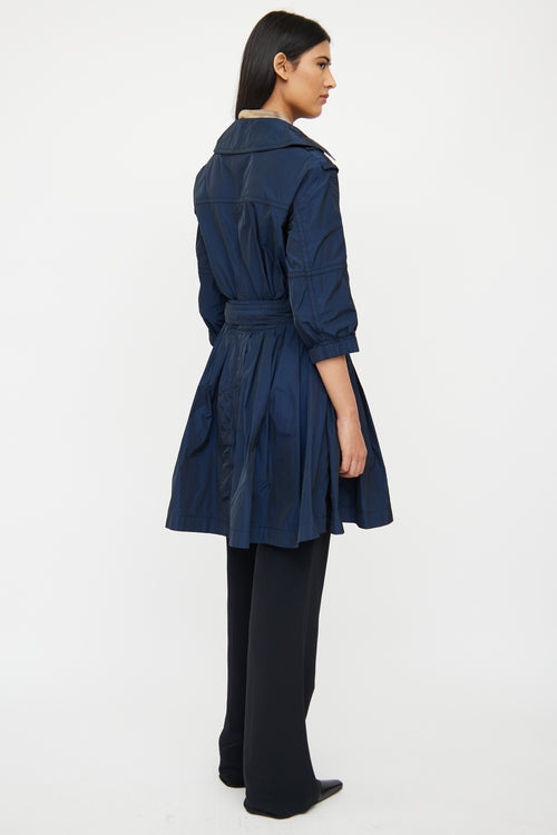 Nina Ricci Navy & Black Silk Blend Peplum Trench Coat