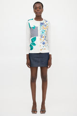 Nina Ricci Silk Knit & Satin Floral Cardigan