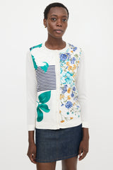 Nina Ricci Silk Knit & Satin Floral Cardigan