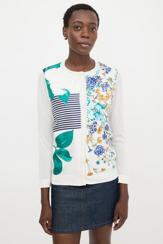 Nina Ricci Silk Knit & Satin Floral Cardigan