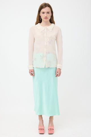 Nina Ricci Silk Sheer Crepe Floral Blouse