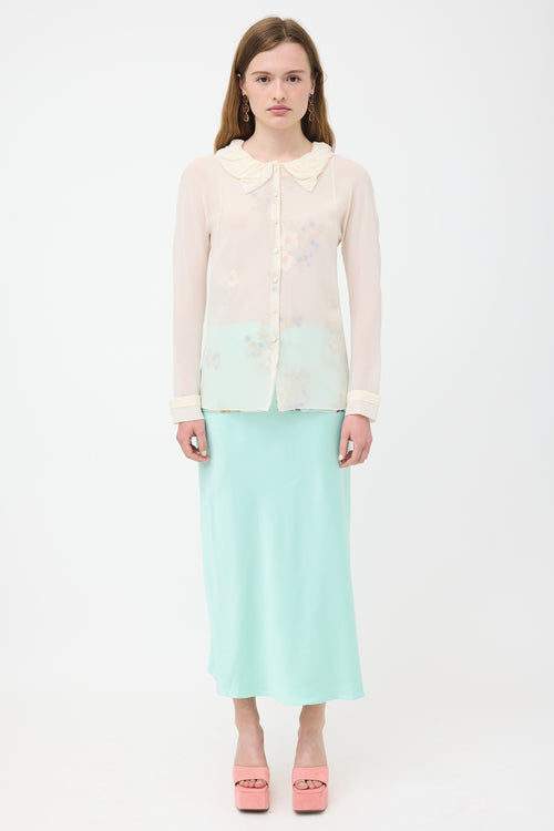 Nina Ricci Silk Sheer Crepe Floral Blouse