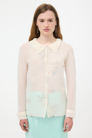 Nina Ricci Silk Sheer Crepe Floral Blouse