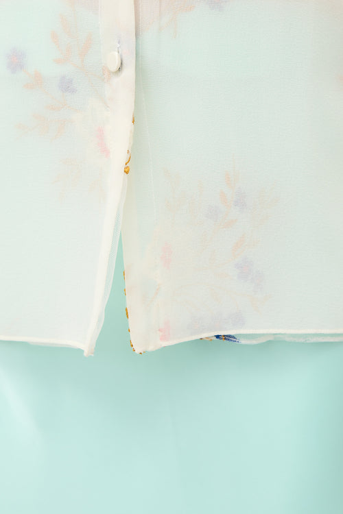 Nina Ricci Silk Sheer Crepe Floral Blouse