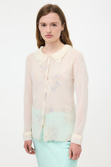Nina Ricci Silk Sheer Crepe Floral Blouse