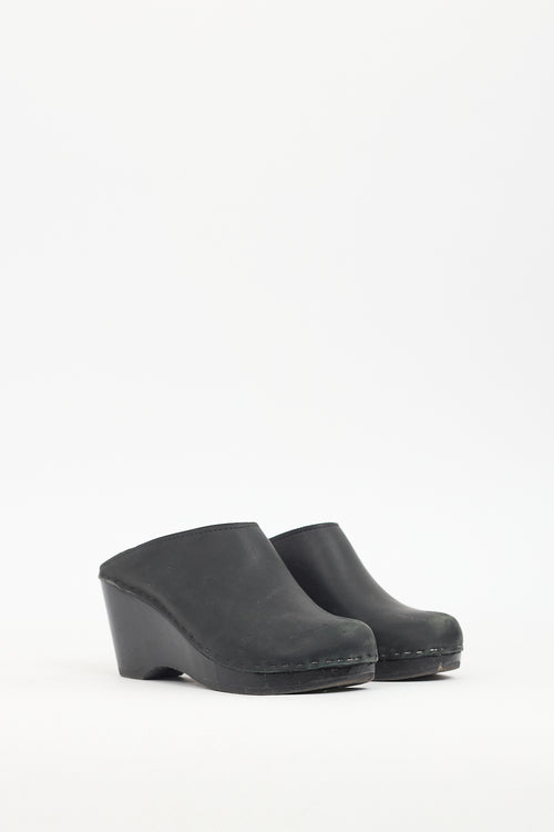 No.6 Black Leather Wedge Mule