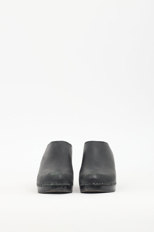 No.6 Black Leather Wedge Mule