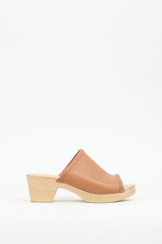 No.6 Brown Leather & Wooden Mule