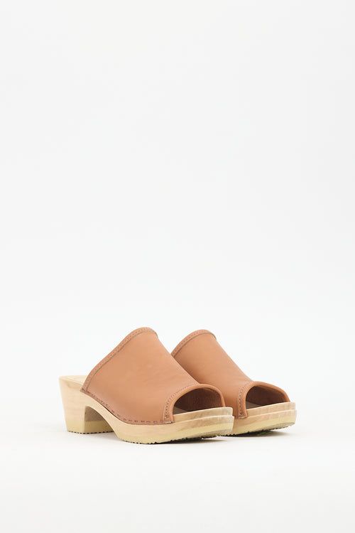 No.6 Brown Leather & Wooden Mule