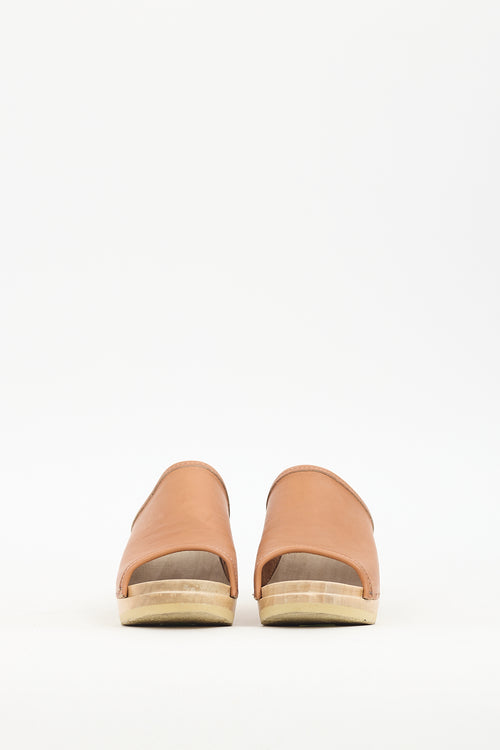 No.6 Brown Leather & Wooden Mule