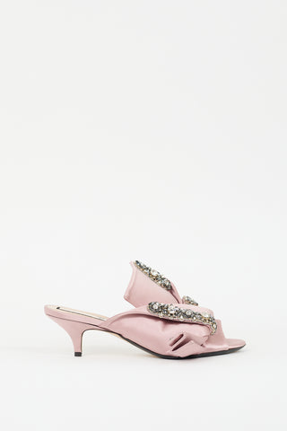 N°21 Pink & Grey Satin Floral Rhinestone Mule