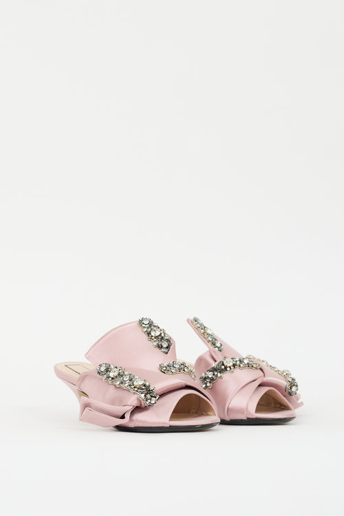 N°21 Pink & Grey Satin Floral Rhinestone Mule