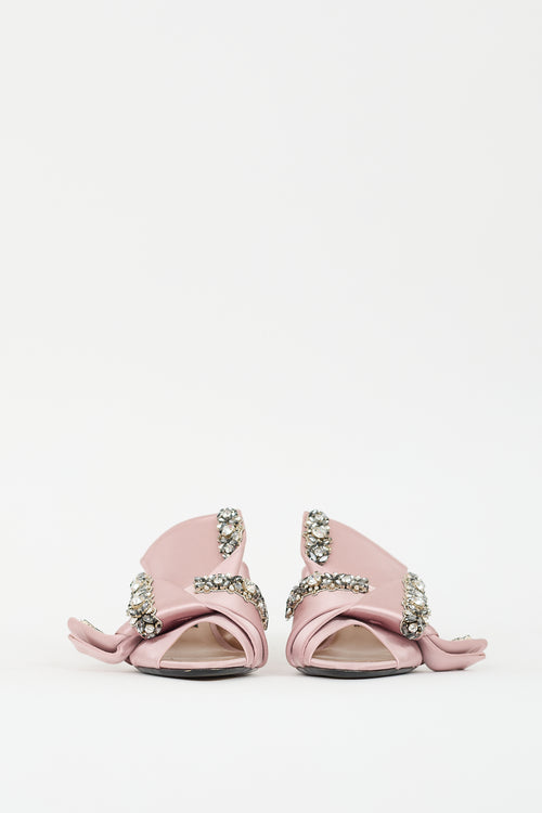 N°21 Pink & Grey Satin Floral Rhinestone Mule