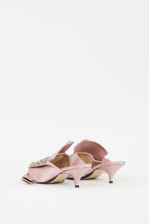 N°21 Pink & Grey Satin Floral Rhinestone Mule