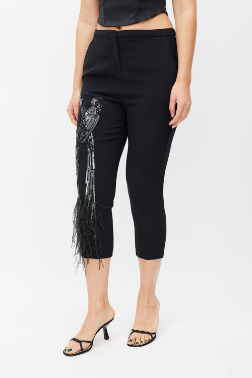 No°21 Black Sequin Feather Cropped Trouser