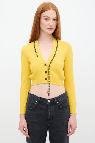 No°21 Yellow Wool Cropped Rhinestone Cardigan