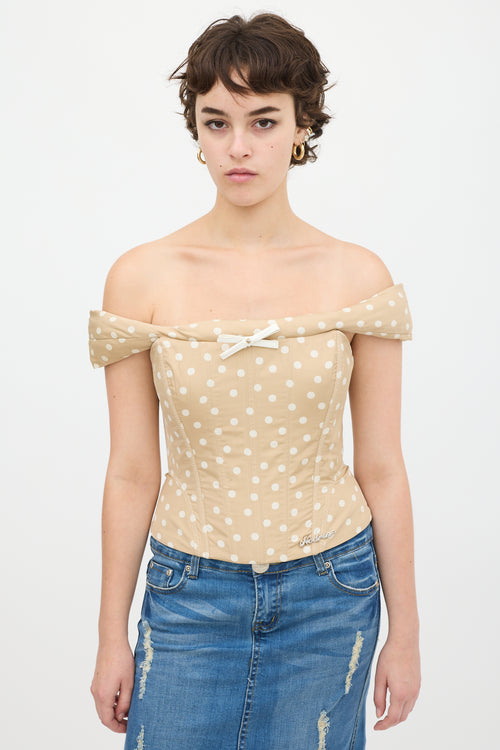 Nodress Beige & White Polka Dot Off Shoulder Corset Top