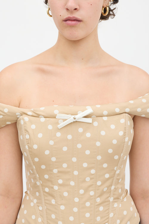 Nodress Beige & White Polka Dot Off Shoulder Corset Top