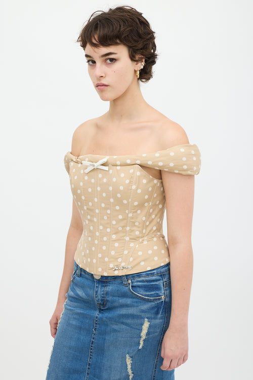 Nodress Beige & White Polka Dot Off Shoulder Corset Top