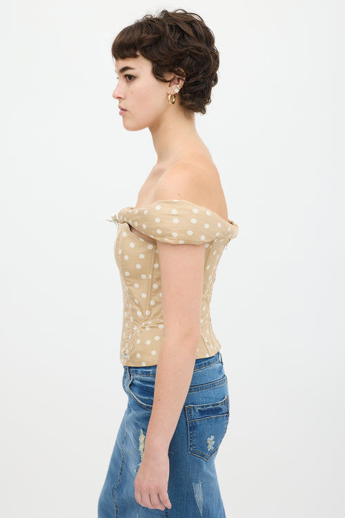 Nodress Beige & White Polka Dot Off Shoulder Corset Top