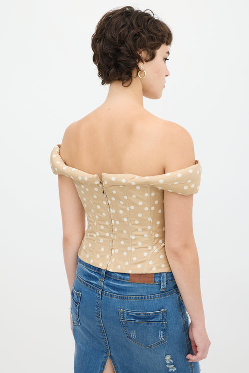 Nodress Beige & White Polka Dot Off Shoulder Corset Top