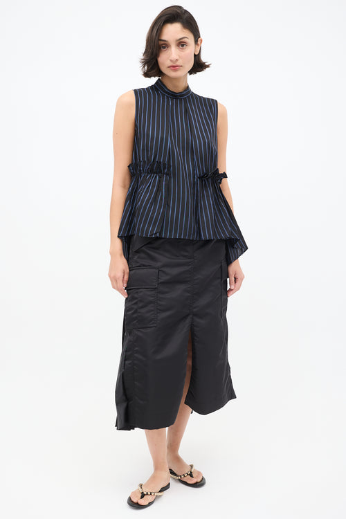 Noir Kei Ninomiya FW 2021 Navy Stripes Ruffle Blouse