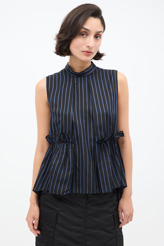 Noir Kei Ninomiya FW 2021 Navy Stripes Ruffle Blouse