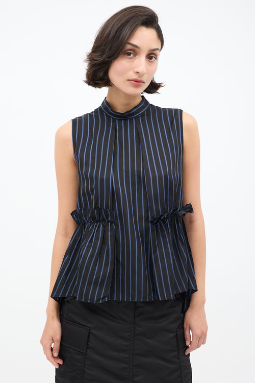 Noir Kei Ninomiya FW 2021 Navy Stripes Ruffle Blouse