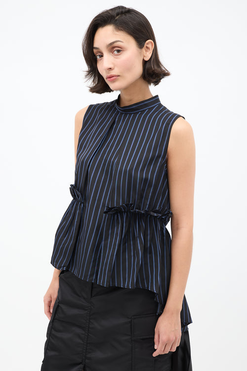 Noir Kei Ninomiya FW 2021 Navy Stripes Ruffle Blouse