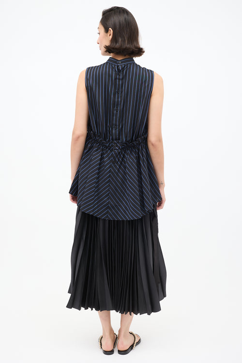 Noir Kei Ninomiya FW 2021 Navy Stripes Ruffle Blouse