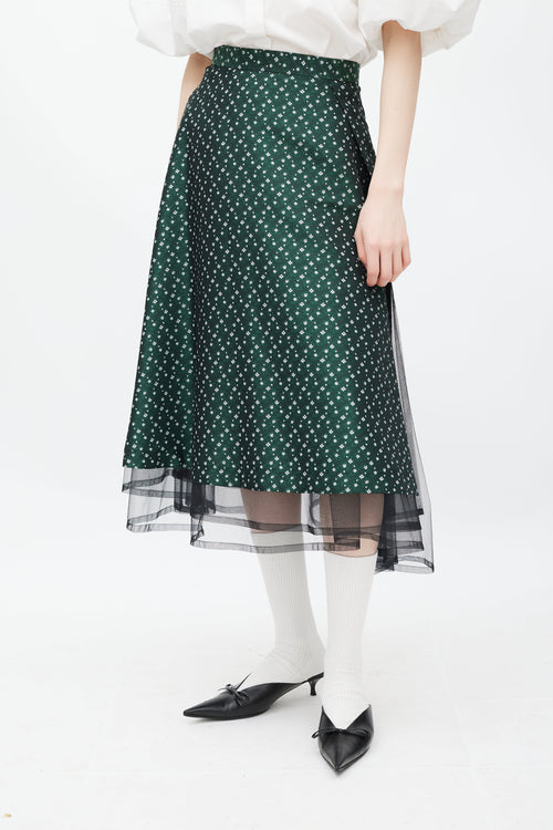 Noir Kei Ninomiya Green & White Floral Jacquard Skirt