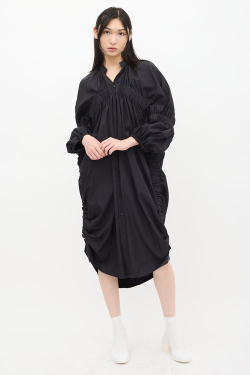 Noir Kei Ninomiya FW 2023 Black Cotton Ruched Strap Shirt Dress